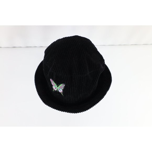 Vintage 90s Streetwear Faded Butterfly Corduroy Bucket Hat Cap Black Womens S/M main image 6